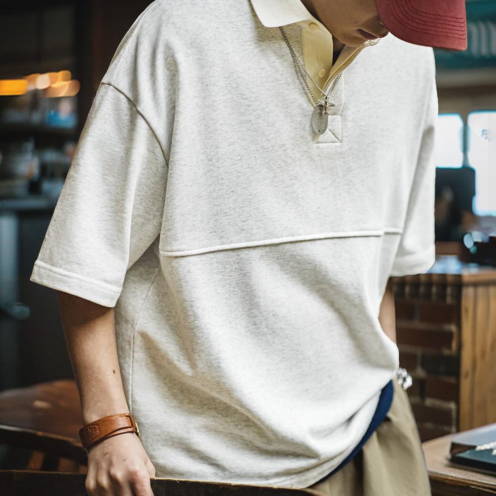 MADEN Retro Knitted Polo Shirt Lapel Collar Casual T-shirt for Men Summer Heavyweight Tshirts Uncle Fu Brand