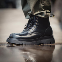 MADEN Vintage Britischer Stil Mid-Top Schnürstiefel