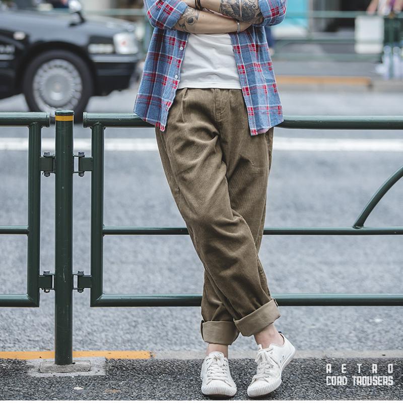 MADEN 남성용 헤비웨이트 코듀로이 와이드 레그 카고 바지