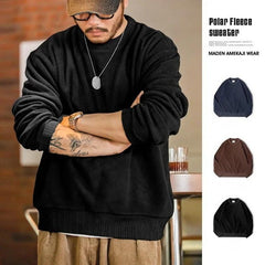 MADEN Retro O-Neck Fleece Sweatshirt – Oversize Pullover Streetwear Thickened