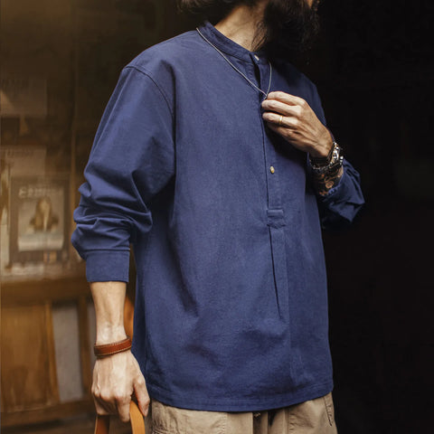 MADEN Navy Popover Shirt Cotton 100%