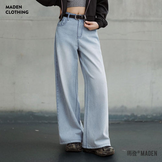 MADEN Vintage gewaschene Denim-Jeans mit weitem Bein