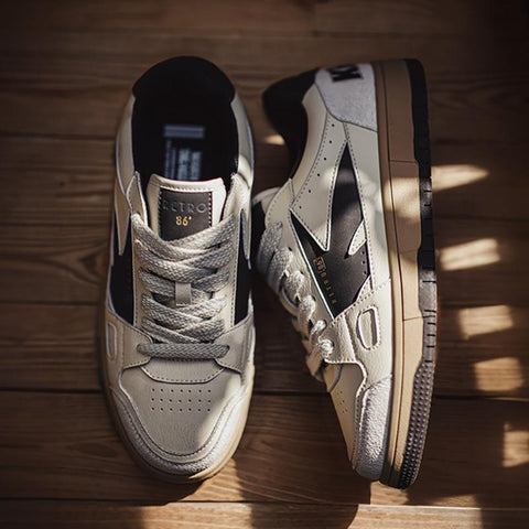 MADEN Men’s Retro Skate Sneakers – Distressed White, Cushioned Sole