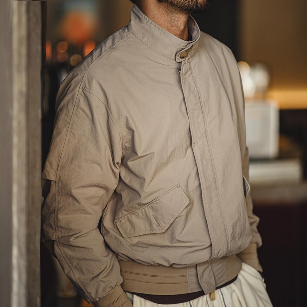 MADEN Herren Klassische Khaki Baumwoll Harrington Jacke