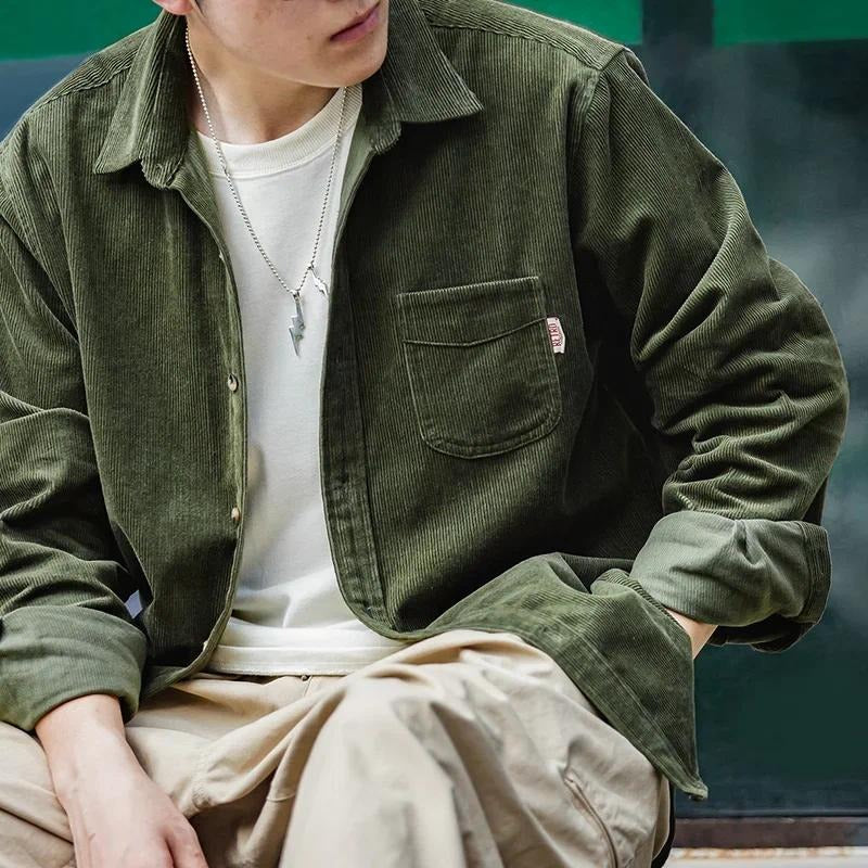 MADEN Herren Schweres Cord Shacket mit Fleece-Futter