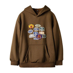 MADEN Brauner Hoodie mit Abzeichen-Stickerei - Fleecegefüttert