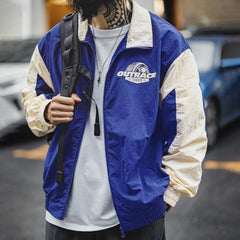 MADEN Retro Patchwork Color-Block Racing Jacket Nylon Embroidered Durable Motorcycle Casual Jacket Men Spring