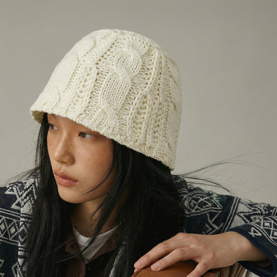 MADEN White Openwork Crocheted Bucket Hat