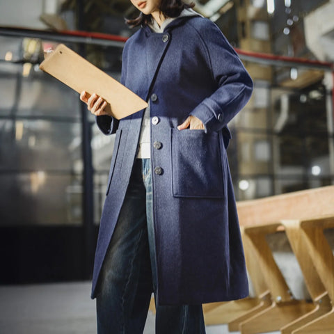 MADEN Damen-Wintermantel, schwer, warm, winddicht, Filzmantel, britischer Stil, Stehkragen, mittellang 