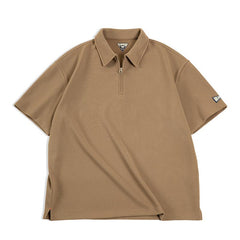 Polo gaufré MADEN pour homme, 330 g, épais, demi-zip, col à revers, manches courtes, idéal pour l'été