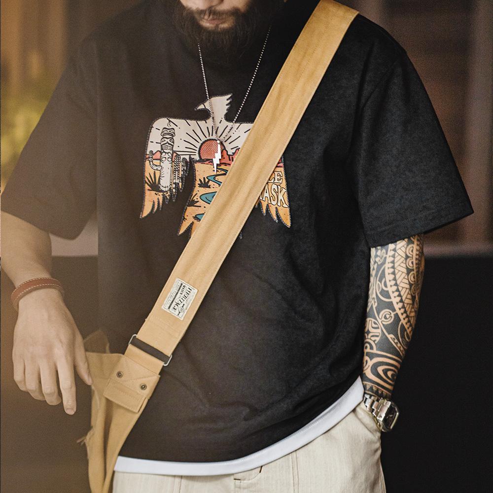 Camiseta MADEN Thunderbird con Estampado de Bordado para Hombre Algodón de Calidad Manga Corta Estilo Retro Verano Nuevo 2025