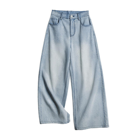 MADEN Vintage Washed Blue Wide Leg Jeans for Women Loose Do Old Straight Leg Pants 10 OZ Cotton Breathable Lightweight Trousers
