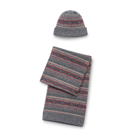 MADEN Fair Isle Knit Scarf & Beanie Set