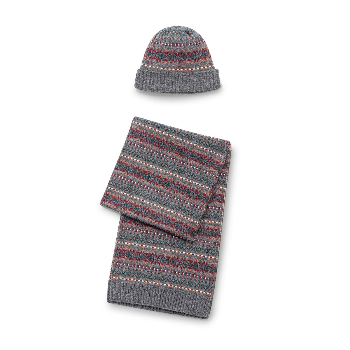 MADEN Fair Isle Strickschal- und Mützenset