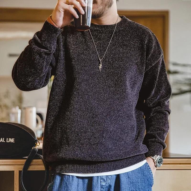 Suéter de chenilla para hombre MADEN – Suave, acogedor, cuello redondo, cálido, básico, tejido de punto