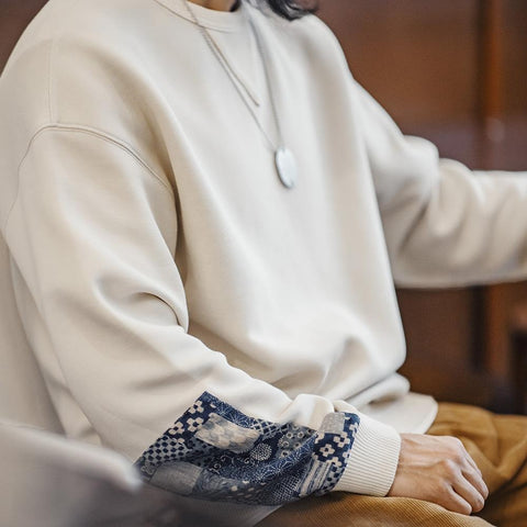 MADEN Boro Patchwork Sweatshirt for Men – Loose Fit Airlayer Fabric Casual Pullover