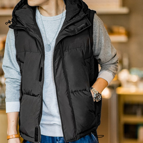 마덴 남성용 겨울 분리형 소매 다운 재킷 야외 기능성 후드 조끼 따뜻한 두꺼운 외투 다용도 파카