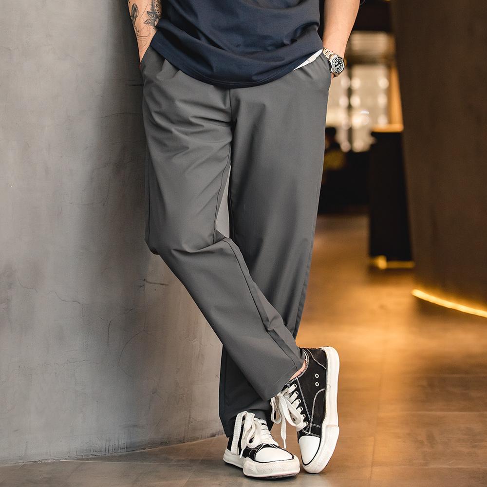 MADEN Herren Elastische Taille Gerade Geschnittene Freizeit-Hosen
