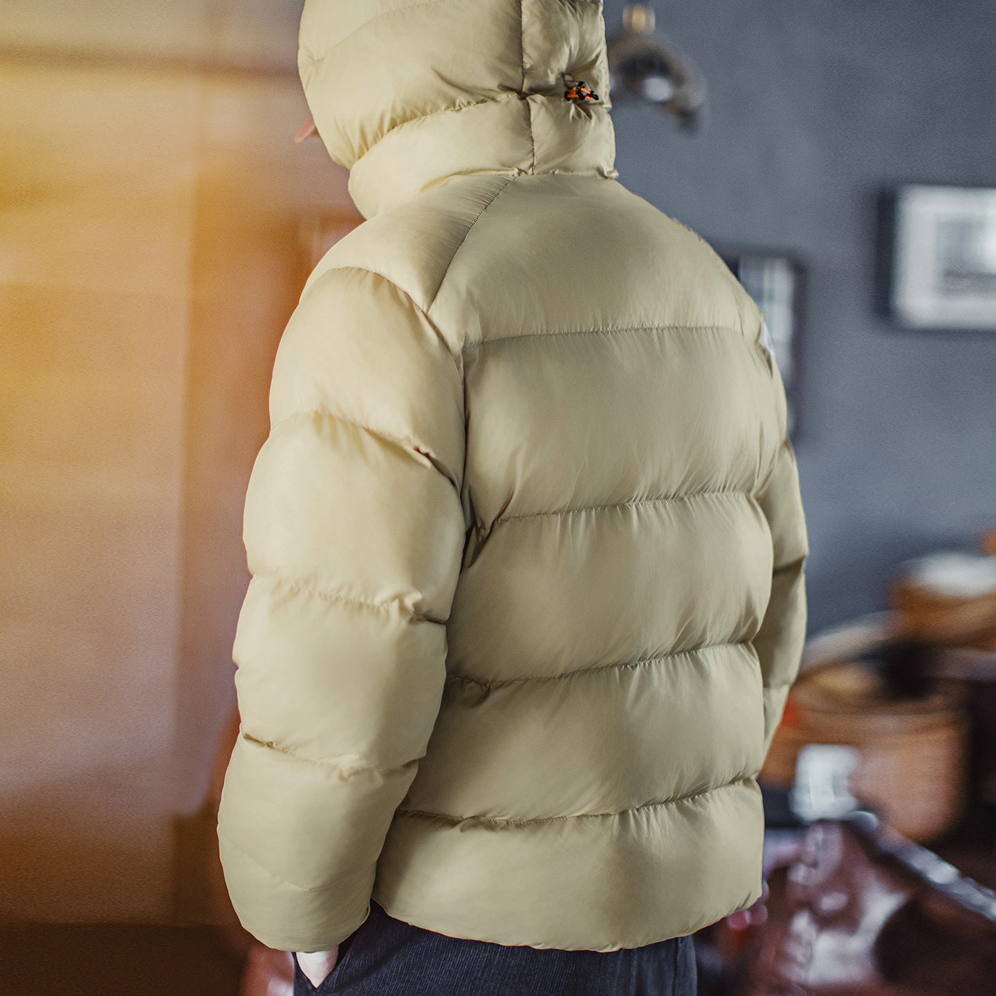 MADEN Herren Steppjacke aus schwerem Material mit Kapuze