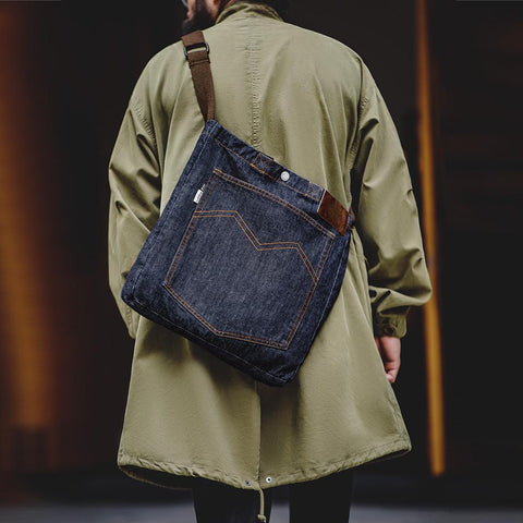 Maden Retro Denim Schultertasche, Unisex, Denim-Stickerei, große Kapazität, tragbare flache Tragetasche für Damen 