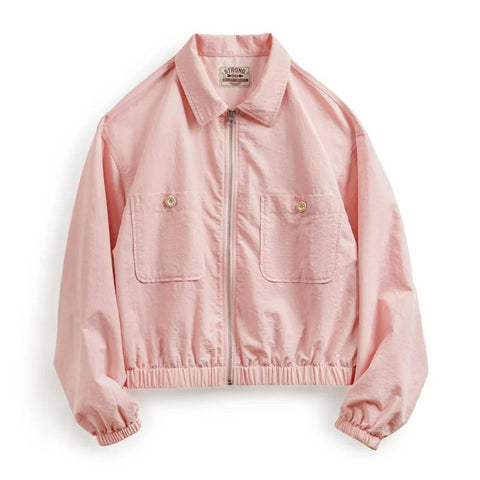 Maden Damen-Baseballkragenjacke – Lässiger rosa Mantel 
