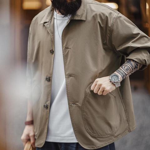 MADEN Slanted Utility Pockets Jackets Men | Relaxed Fit French Style Lightweight Casual Coat Lapel Collar #frenchworkwear