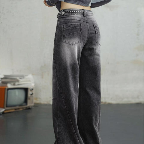 MADEN 3D-Cut Black Jeans for Women Mid-waist Straight Pants Spring and Fall Season Casual Trousers Streetwear Jeans