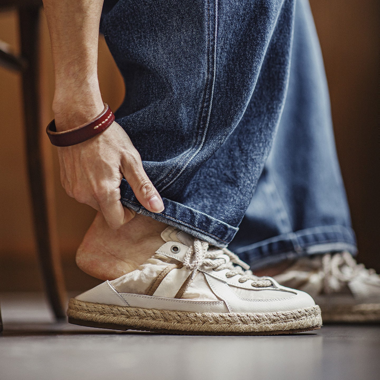 MADEN Straw-Woven German Trainer Sneakers for Men