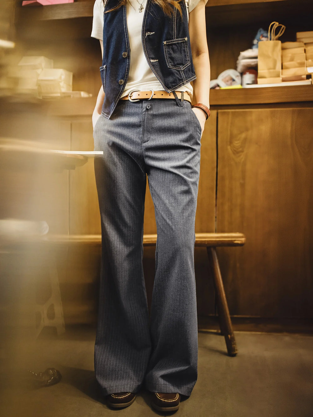 MADEN Women's Stretch Cotton Slim-Fit Dress Pants