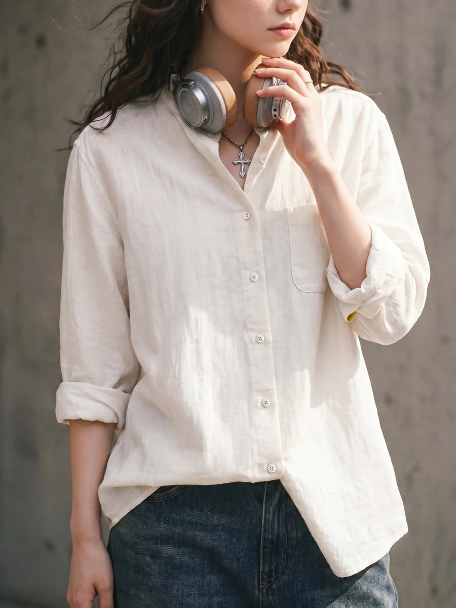 MADEN Women's Cotton Classic Fit Long-Sleeve Button-Down Shirt
