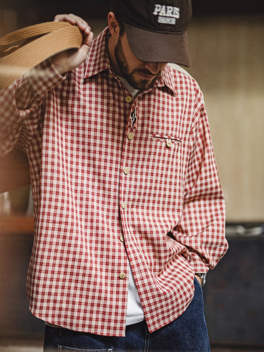 MADEN Men's Solid Color Cotton Button-Down Shirt