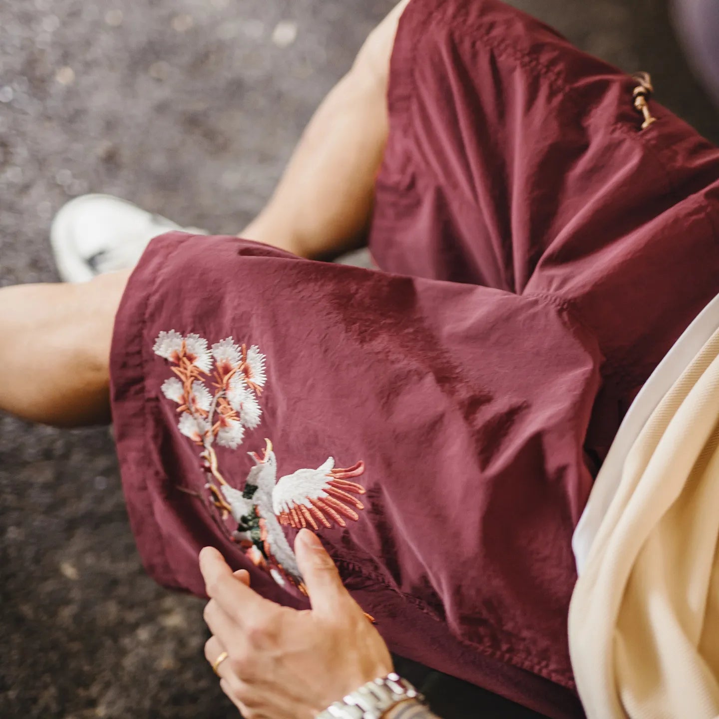 MADEN Red Sukajan Embroidery Taslan Shorts