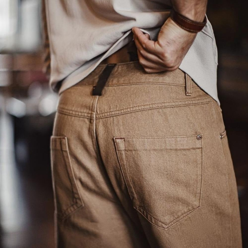 MADEN Herren Schwerer Baumwoll Gerade-Bein Jeans