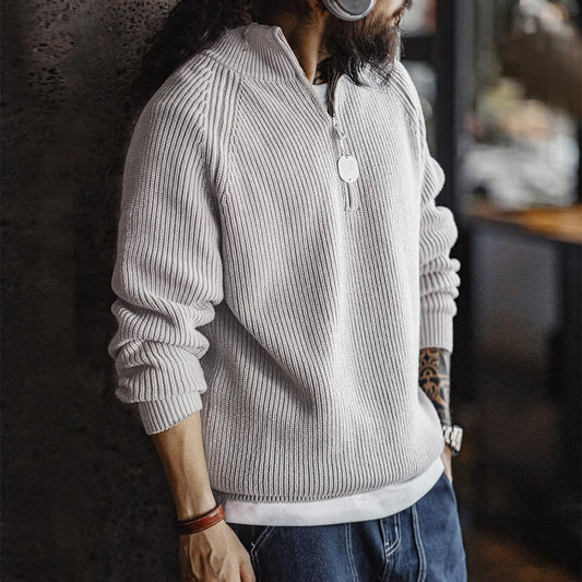 MADEN Herren Schwergewicht Baumwoll Halb-Zip Strickpullover