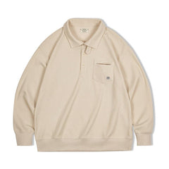 MADEN Fleecepullover mit halber Knopfleiste und Polokragen