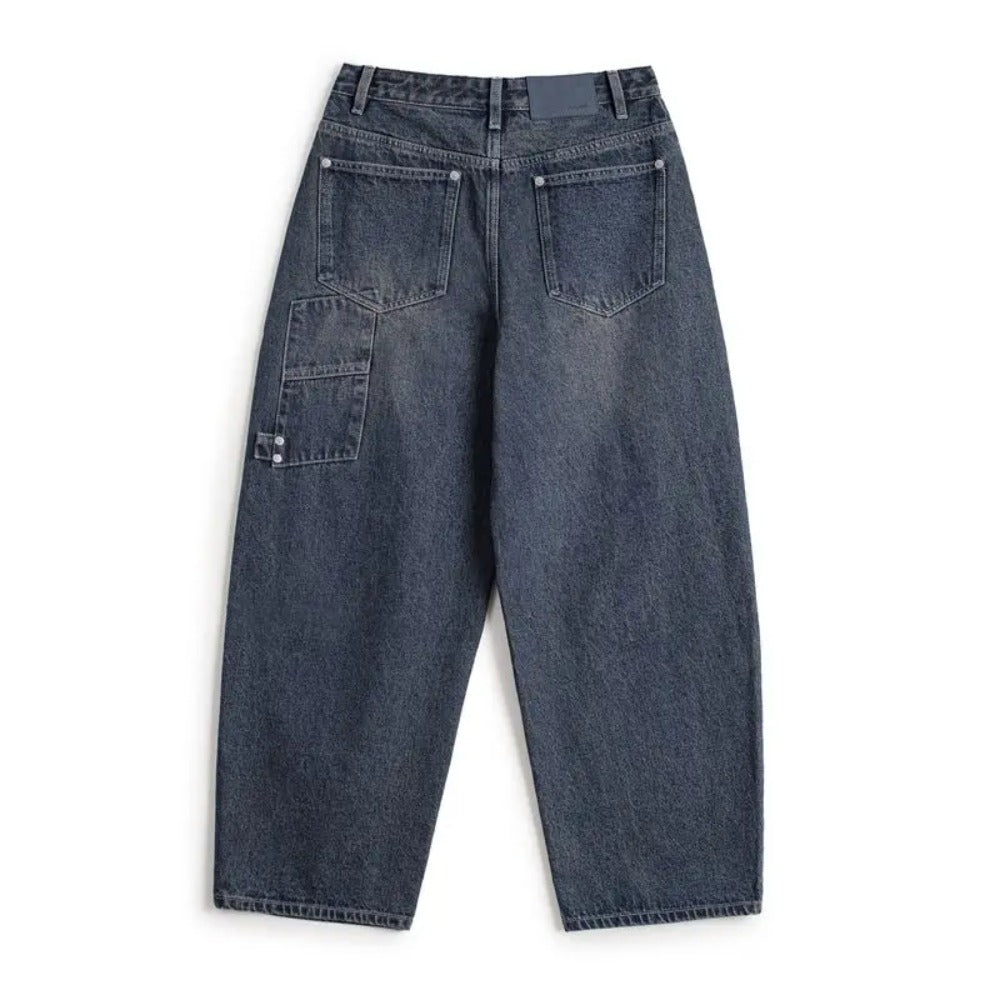 MADEN 15oz Patchwork-Jeans-Cargohose mit weitem Bein