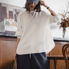 MADEN Damen-Pullover in Weiß mit Waffelstruktur, Oversize-Schnitt 