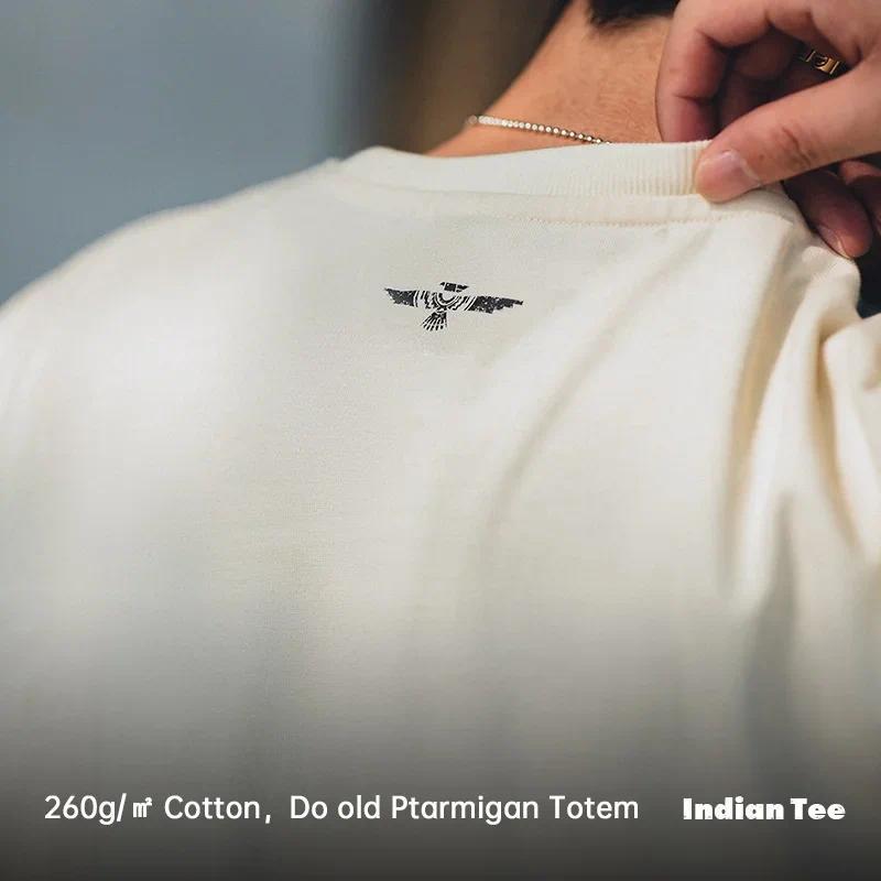 Áo thun cotton nặng tay ngắn họa tiết bộ tộc MADEN