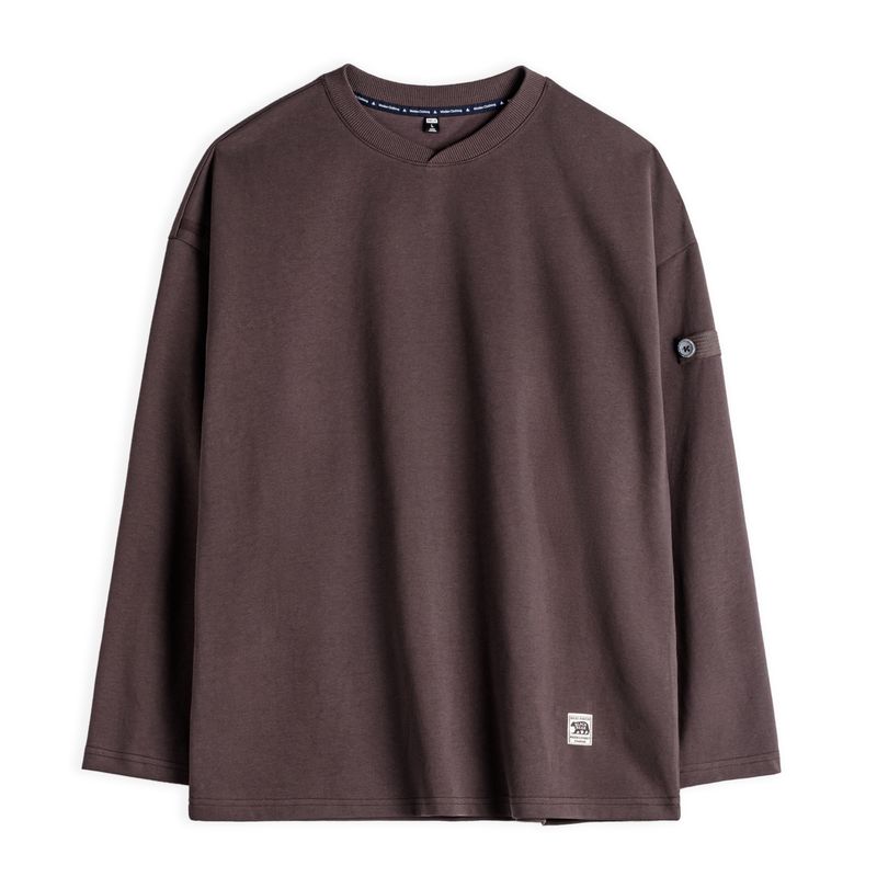MADEN Geripptes V-Ausschnitt Langarm-T-Shirt