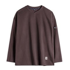 MADEN Geripptes V-Ausschnitt Langarm-T-Shirt
