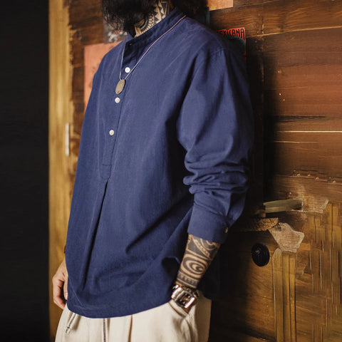 MADEN Navy Popover Shirt Cotton 100%