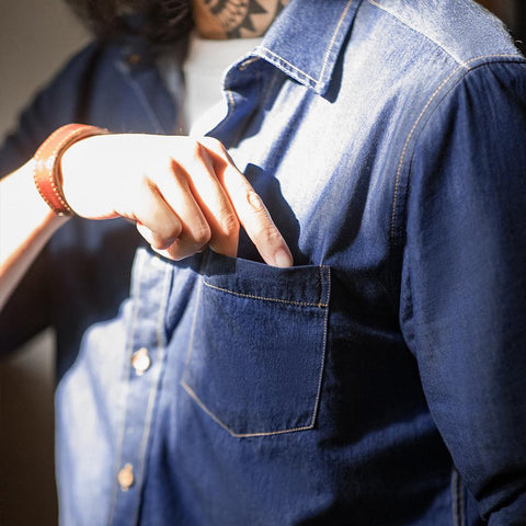 Chemise en denim Maden pour homme, coupe slim décontractée, style rétro 