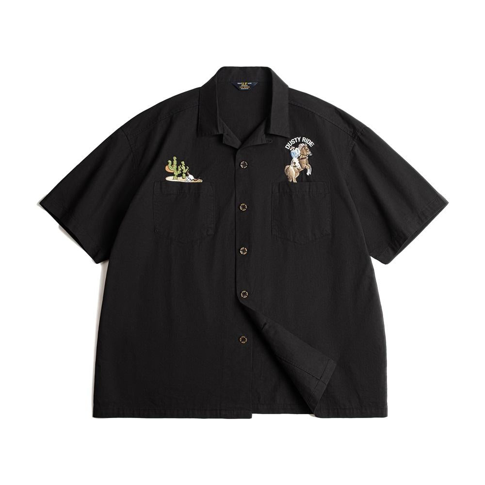 MADEN Cuban Collar Embroidered Short Sleeve Shirt
