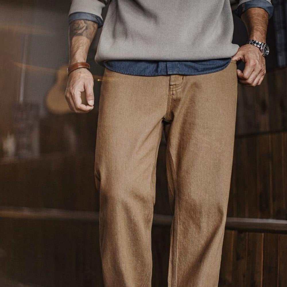 MADEN Herren Schwerer Baumwoll Gerade-Bein Jeans