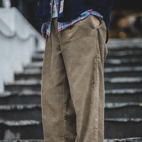 Pantalon cargo ample et droit en velours côtelé pour homme Maden, grande taille, style vintage, coupe classique, idéal pour l'hiver et le streetwear. 