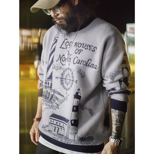 MADEN Leuchtturm Strickpullover - Lockerer Schwerer Pullover Grau