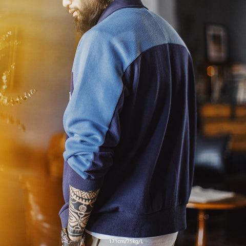 MADEN 남성 컬러블록 코치 재킷 & 와플 니트 조거 세트 스탠드 칼라 통기성 훈련 트랙수트 운동 스트리트웨어 의상