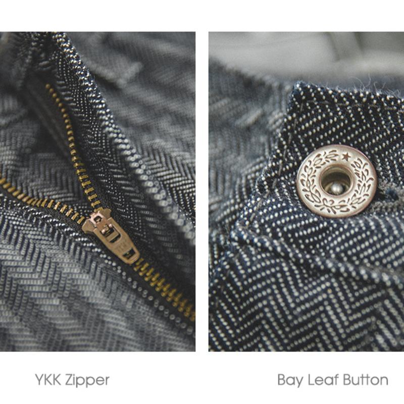 MADEN 12.8oz Graue gestreifte Fischgrät-Jeans