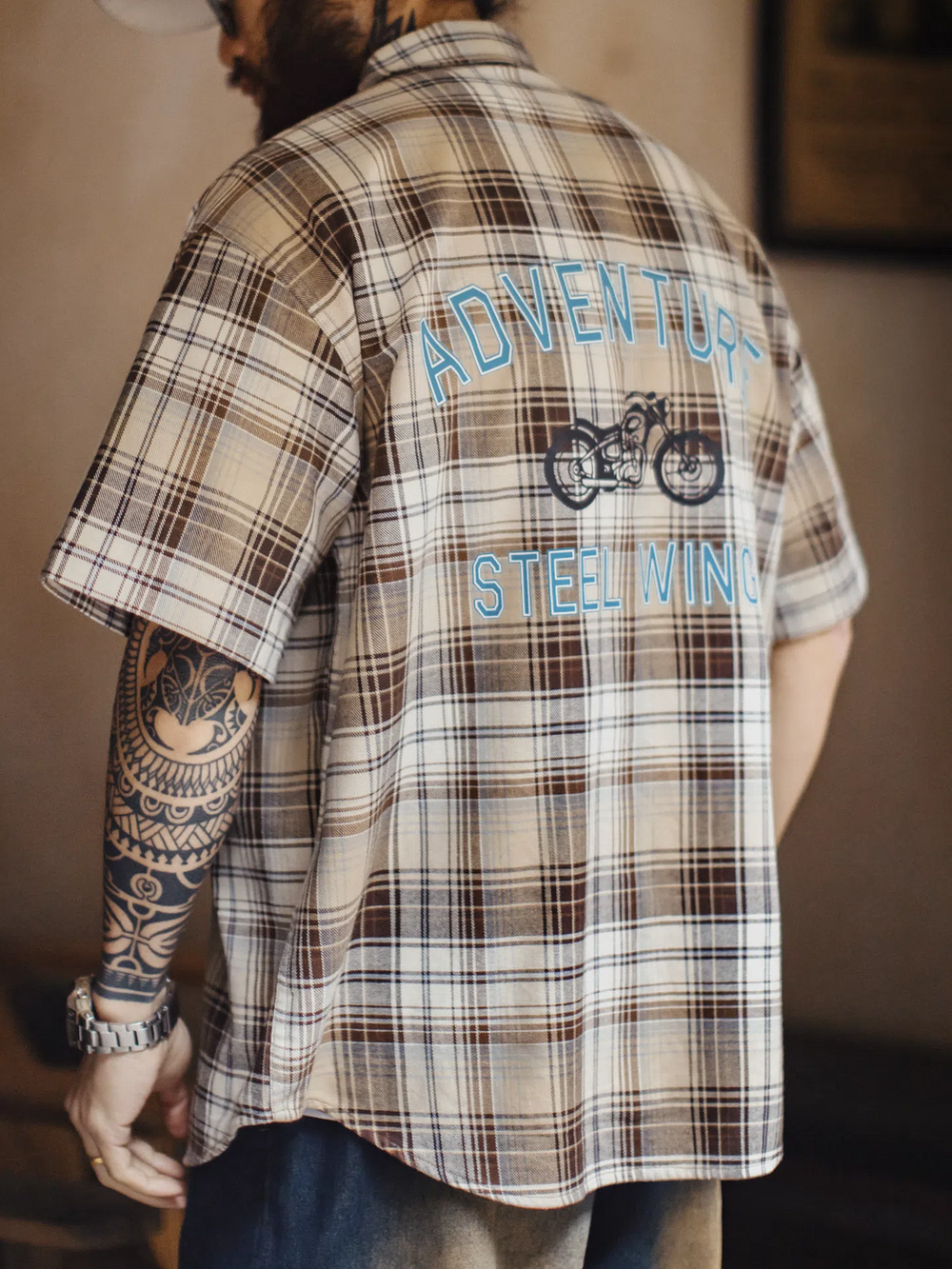 MADEN Vintage Plaid Print Shirt