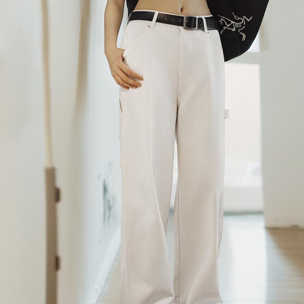 Pantalones blancos de pierna recta - cargo versátil de peso pesado Maden